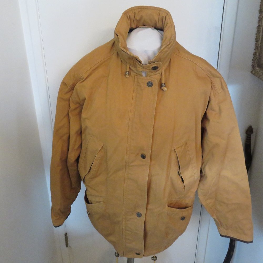 JL Colebrook MEN'S Size M Coat Work Jacket With Built-In Hood BEIGE HONEY Color